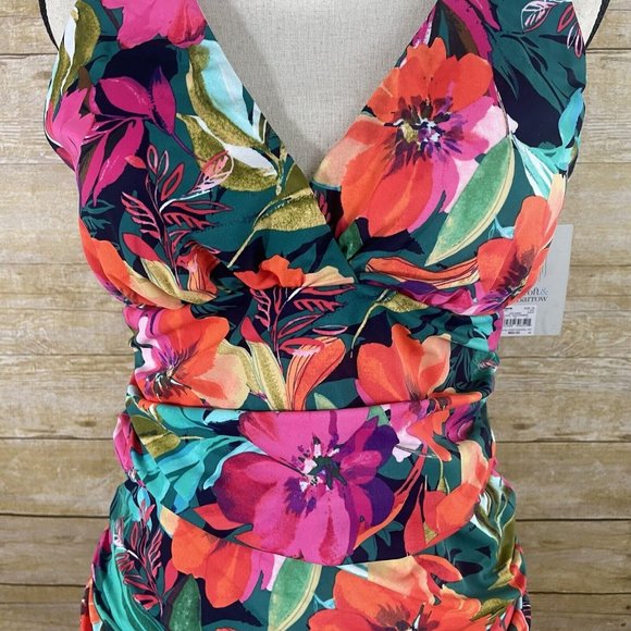 Croft & Barrow Womens One Piece All Over Control Swimsuit Size 16 Bright Floral - Picture 2 of 13